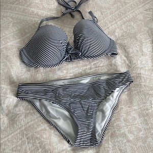 Aerie Navy & White Striped Bikini